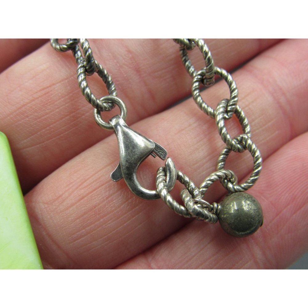 18" Sterling Silver Large Green Shell Pendant Necklace Vintage Minimalist - Picture 5 of 7